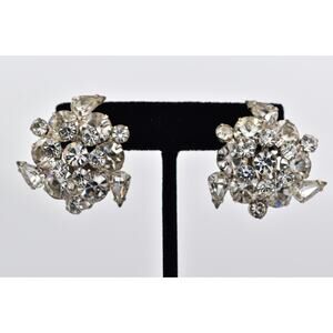 Juliana Vintage Crystal Clip On Earrings Sparkling Prong Rhinestone 1950s BinAF